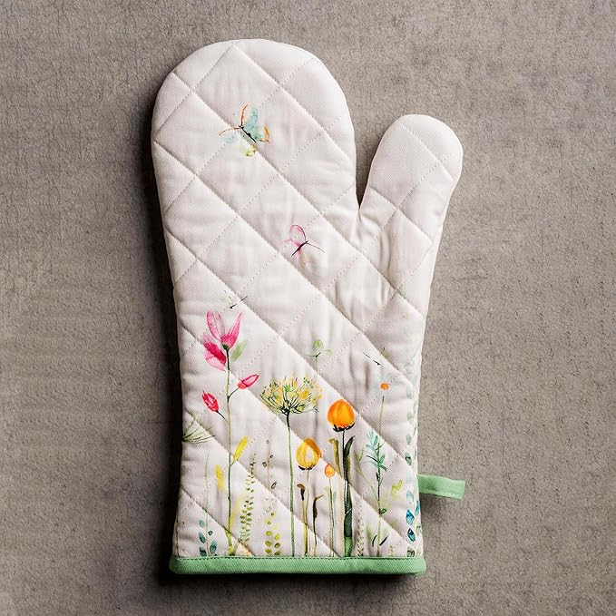 Maison d'Hermine Oven Gloves 100% Cotton Oven Mitt 7" x 13" with Loop Heat Resistant BBQ Cooking Gloves Baking Grilling Gifts for Mothers Day Spring/Summer (Pack of 1, Botanical Fresh)