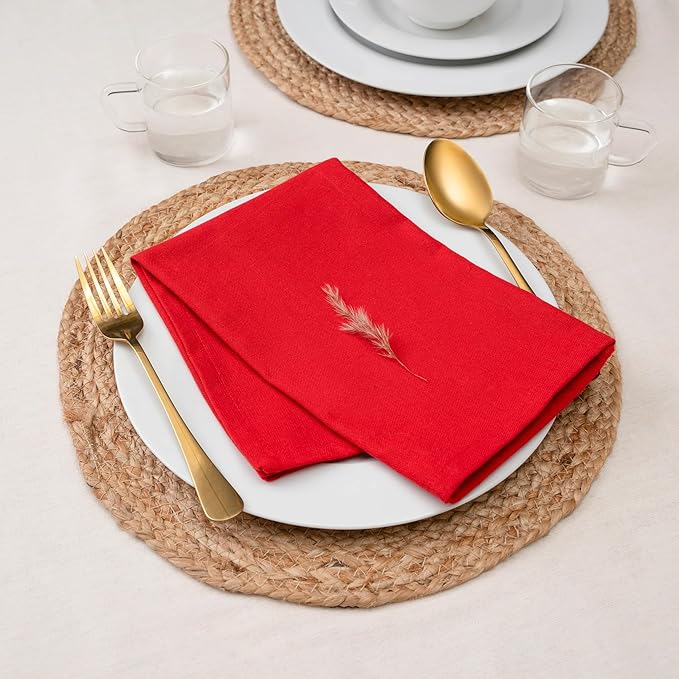 Blue Needles Solid Cloth Napkins Set of 12 Red 100% Cotton Dinner Napkins 18x18 inches - Soft, Reusable, Absorbent & Washable Linen, Ideal for Spring Summer Easter Events Parties & Everyday Use