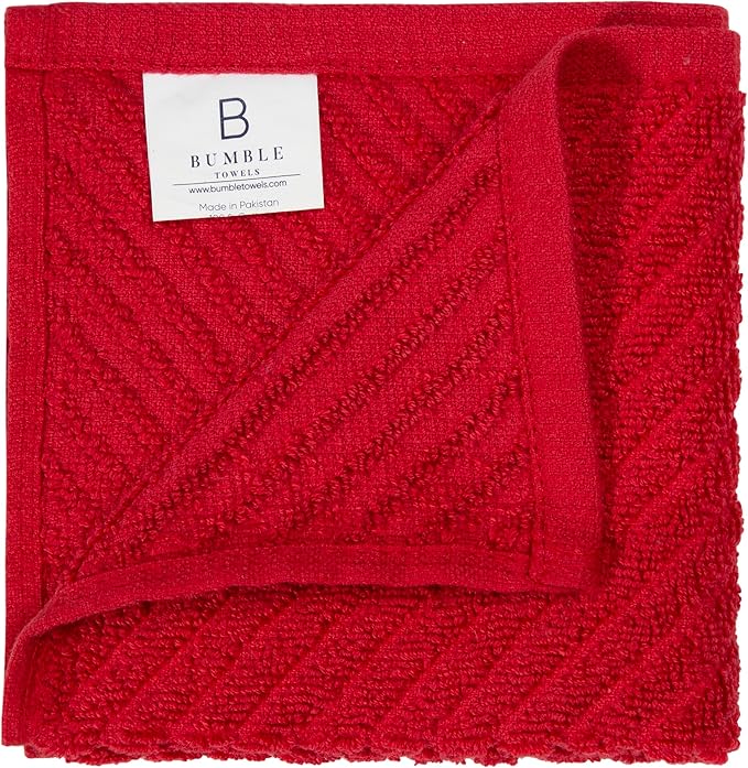 Bumble Towels Premium Kitchen Dish Cloths (12" x 12") | 8 Pack | Diagonal Deluxe Dish Cloth | High Absorbent Tea Towels Set | Red