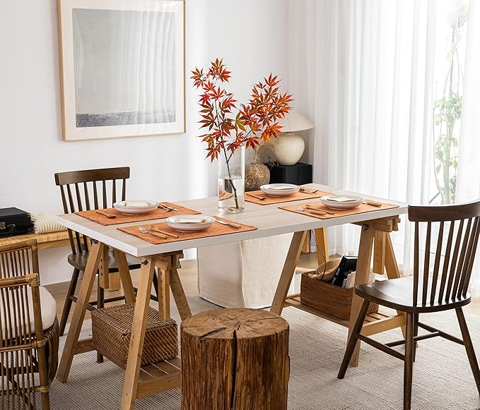 Set of 4 Fall Placemats by Kevin Textile Heat Resistant Dining Table Place Mats Kitchen Table Mats for Seasonal Autumn, 13" x 19", Orange
