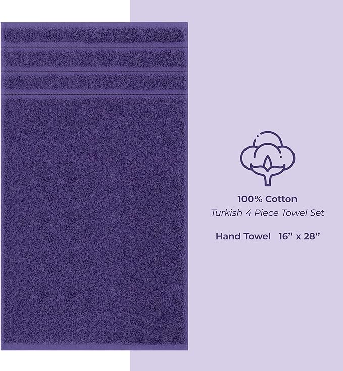 American Soft Linen Luxury Hand Towels for Bathroom, 600 GSM Heawy Weight 16x28 Size 100% Cotton Turkish 4 Piece Hand Face Towel Set, Purple Hand Towels