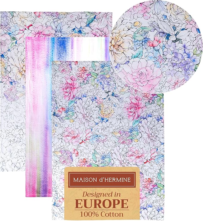 Maison d' Hermine Kitchen Towels Set of 3 100% Cotton 27.50" x 20" Reusable Cloth Tea Dish Towels Absorbent with Hanging Loop for Kitchen Gifts for Mothers Day Spring/Summer (Floral Love)