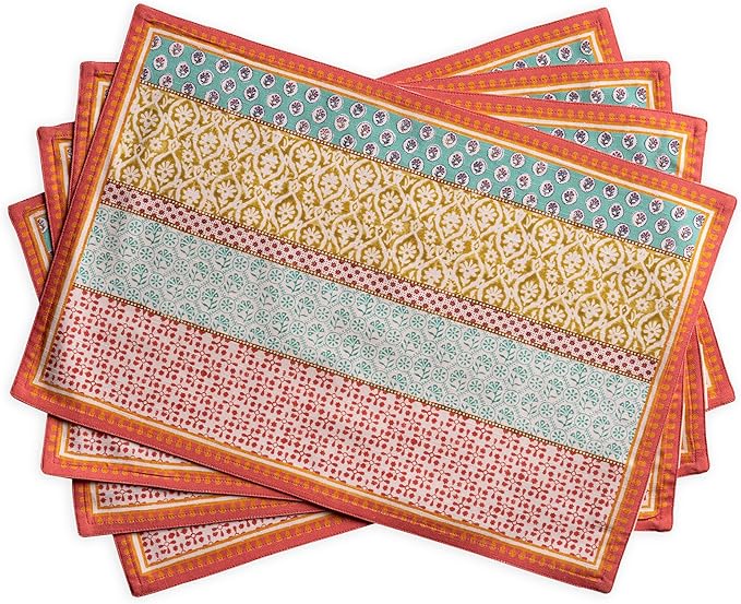 Maison d' Hermine Placemats Set of 4 100% Cotton Washable Cloth Place Mats Reusable Table Mats for Kitchen Dining Party Wedding Gifts for Mothers Day Spring/Summer (Provence, 13" x 19")