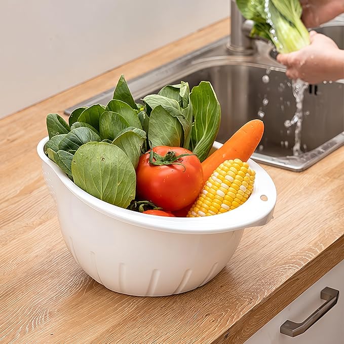 Japanese Rice Washing Bowl Quinoa Washer Strainer Small Grains Cleaner Plastic Side Drainers Colander for Rinsing Fruits, Vegetables and Beans, BPA-Free