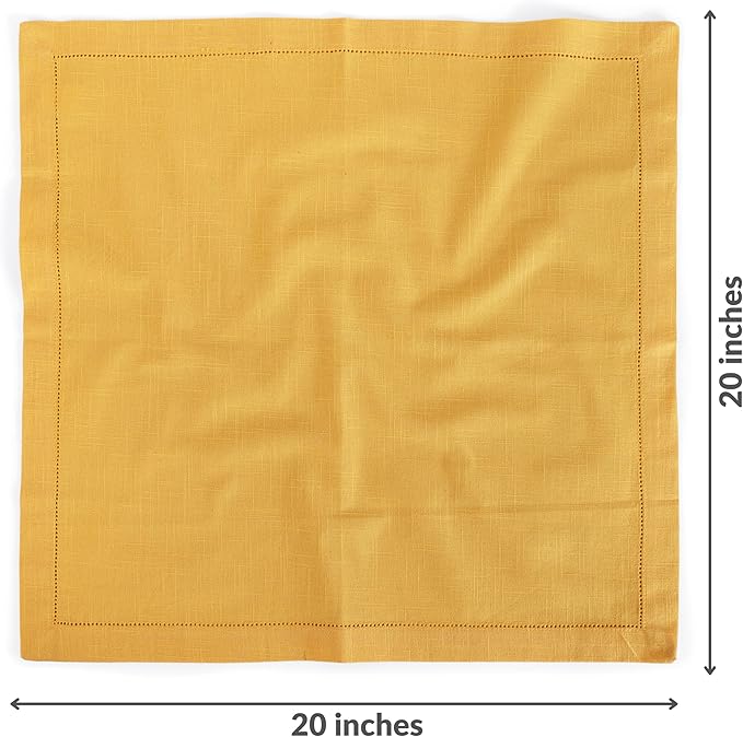 FINGERCRAFT Cloth Napkins, Hemstitched Napkins Cloth, 20 x 20 Inch Generous Picot Hem and Mitered Corner, Everyday Use Premium Quality Perfect for Parties Dinners Weddings Cocktail Set of 6 Daffodil