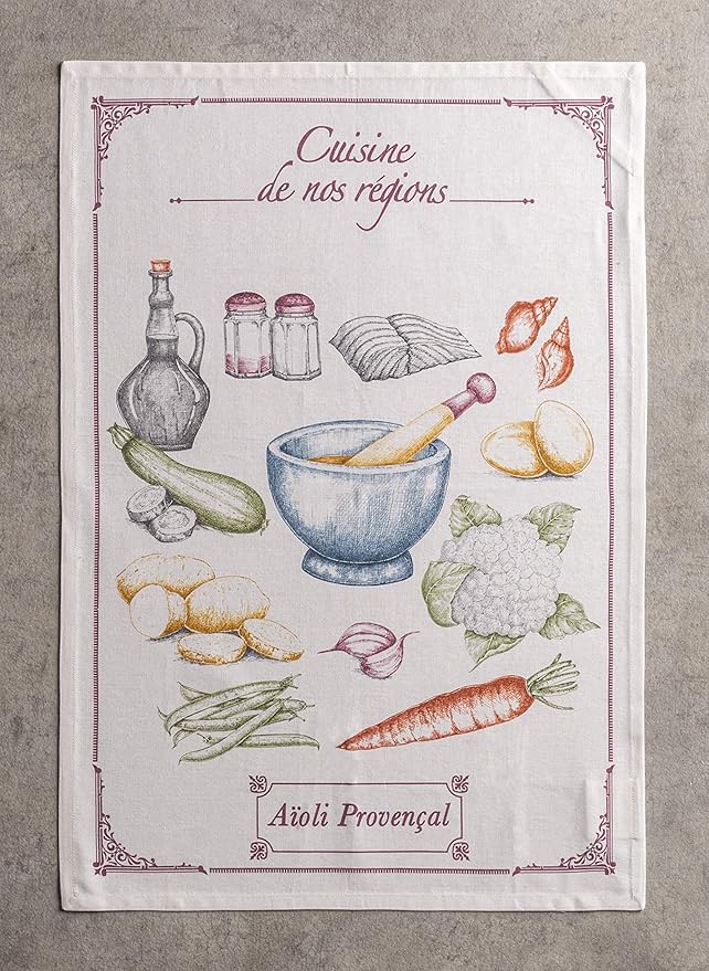 Maison d' Hermine Kitchen Towels Set of 3 100% Cotton 27.50" x 20" Reusable Cloth Tea Dish Towels Absorbent with Hanging Loop for Kitchen Gifts for Mothers Day Spring/Summer (Gastronomie)