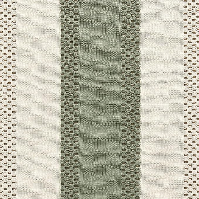 ZeeMart Macrame Style Bicolor Stitching Table Runner, 14 x 90 Inch Green/Ivory, Boho Sage Green Table Runners 90 Inches Long, Farmhouse Woven Home Decor