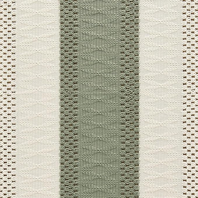 ZeeMart Macrame Style Bicolor Stitching Table Runner, 14 x 108 Inch Green/Ivory, Boho Sage Green Table Runners 108 Inches Long, Farmhouse Woven Home Decor
