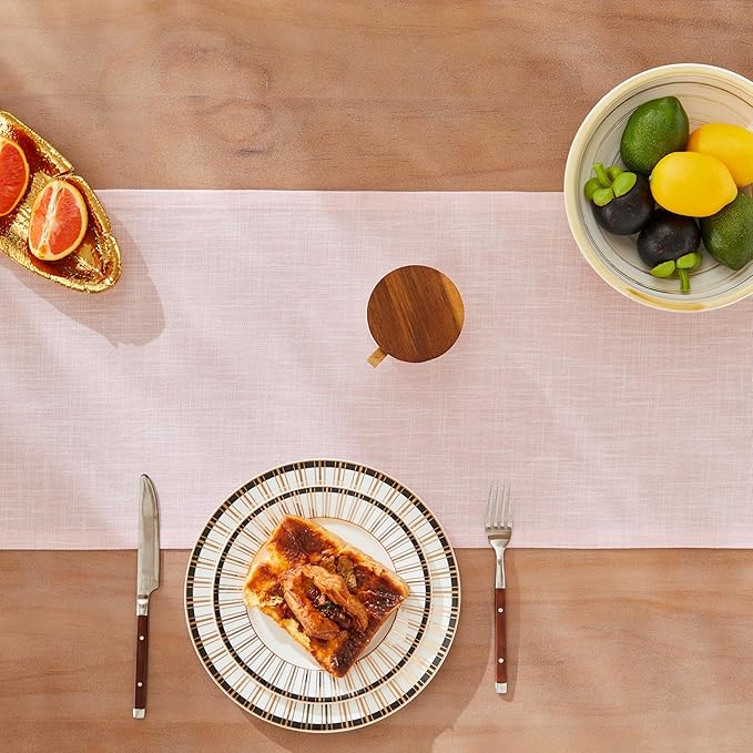 ZeeMart Rustic Cotton Linen Table Runner, 13x72 Inches Pink, Farmhouse Style Pink Table Runners 72 Inches Long, Washable Kitchen Dining Table Decoration for Home Party Decor