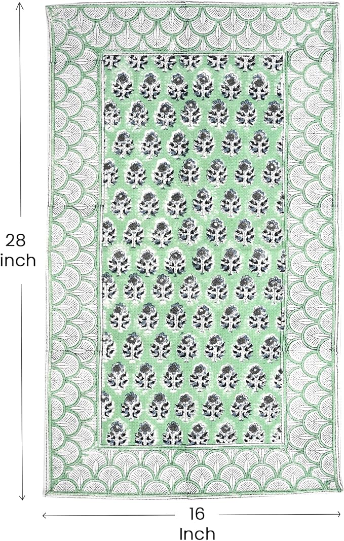 CPC Poppy Blue Hand Block Print Waffle Kitchen Towel Set of 3-16 x 28 Inch Ultra Absorbent Quick Dry Cotton Dish Towels Lightweight Reusable Sustainable Tea Towels for Cleaning and Drying
