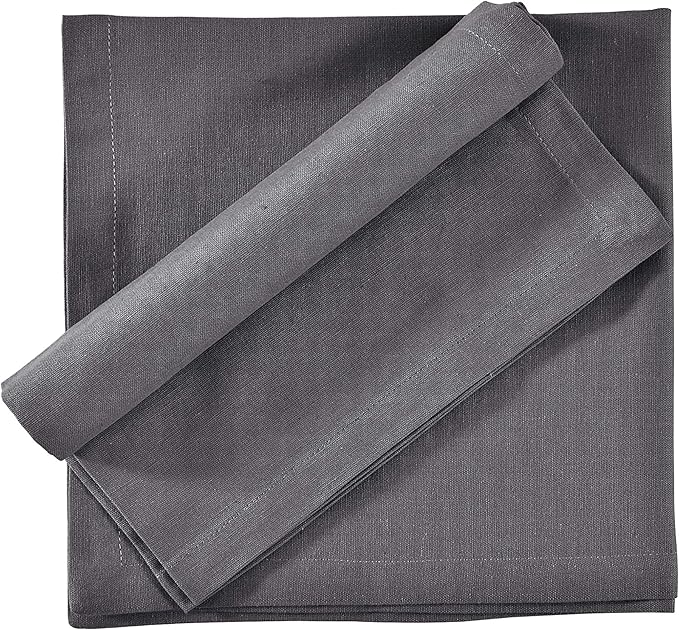 FINGERCRAFT Dinner Cloth Napkin Cotton Linen Blend 12 Pack Natural Premium Quality Mitred Corner for Every Day Use Pre Shrunk and Good Absorbency 18x18 in Easter Color Charcoal