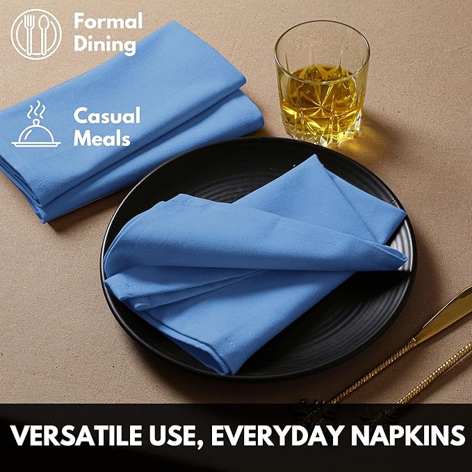 Light Blue Cloth Napkins 12 Pack, 17x17 Inches, 100% Cotton, Soft, Decorative, Washable Table Linen, Reusable Fabric for Dining, Easter Parties, Camping, Spring Events, Sky Blue