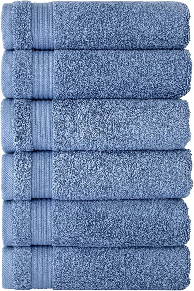 Classic Turkish Towels CTT - Premium 6 Piece Hand Towels Set, 100% Turkish Cotton, Quick Dry & Comfy Towels for Hotel & Spa, Highly Absorbent | 16"x27"(Blue)