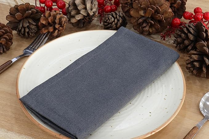 PurpleEssences Set of 12 Cloth Dinner Napkins 100% Cotton 18x18 Inch - Soft Durable Washable - Ideal for Farmhouse Party Spring Easter Summer - Perfect Everyday Use Table Linen - Dark Gray