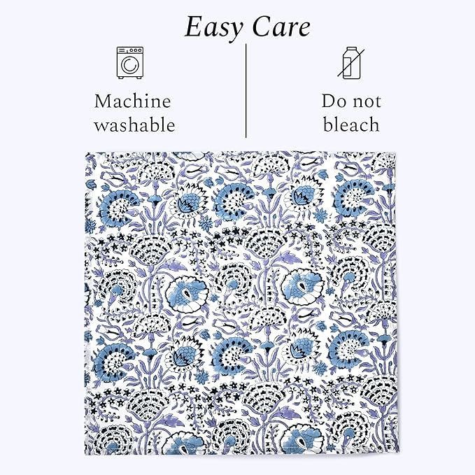 CPC Indigo Blue Indian Block Print Cotton Cloth Napkins Set of 4, 18x18 Reusable Everyday Napkins, Soft, Absorbent, Floral Dinner Napkin, Holiday, Party Gift, Spring,Mother's Day