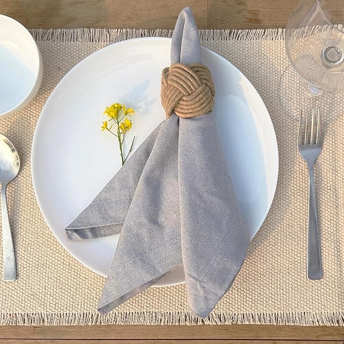 Ramanta Home Light Grey Cotton Dinner Napkins Set of 12, 18x18 Inch 100% Cotton Cloth Napkins, Reusable Fabric Table Napkins for Everyday Dining, Parties, Wedding, Spring & Easter Table Décor Washable