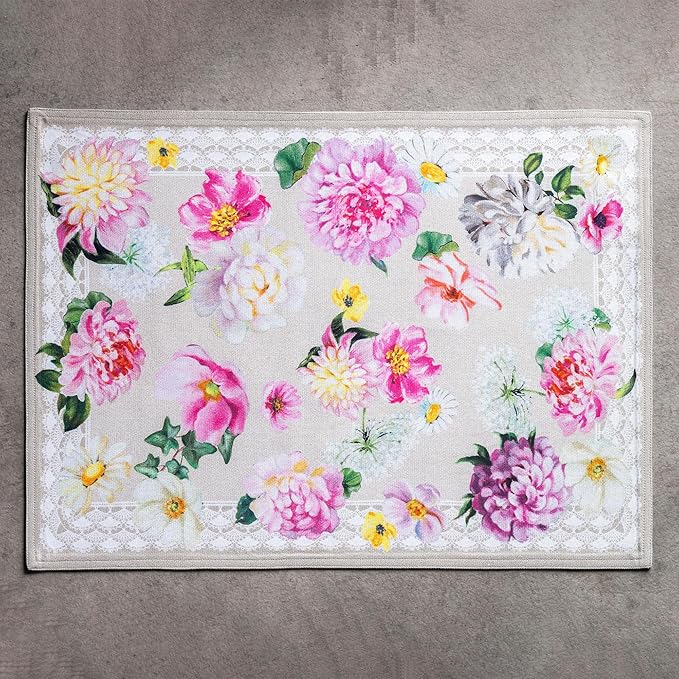 Maison d' Hermine Placemats Set of 4 100% Cotton Washable Cloth Place Mats Reusable Table Mats for Kitchen Dining Party Wedding Gifts for Mothers Day Spring/Summer (Pivoine, 13" x 19")