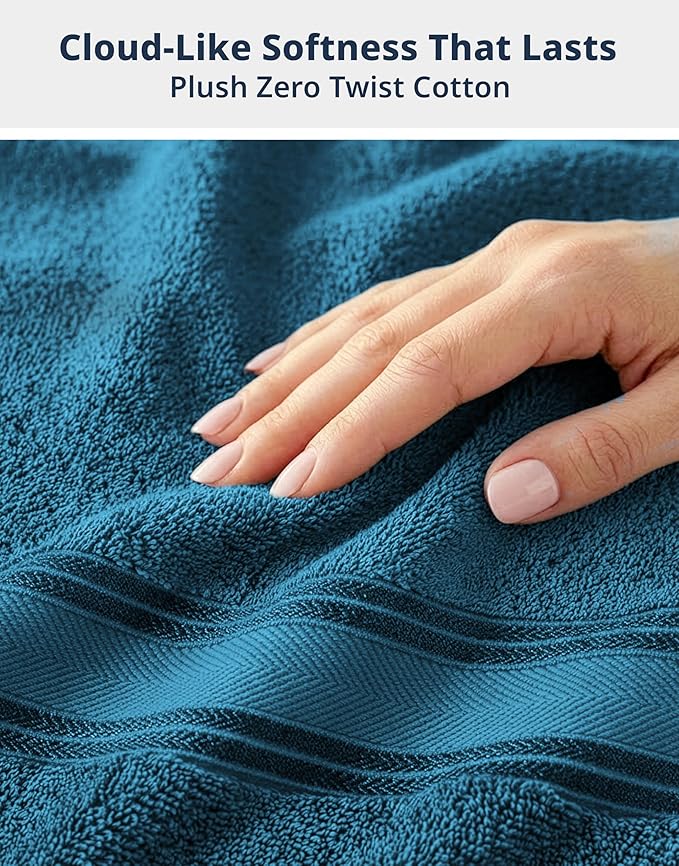 LANE LINEN Oversized Bath Towels - Zero Twist - Resists Pilling & Shedding - 4 Pack (35"x66") Extra Large Towel Sets - Soft, Fade Resistant & Quick Dry - Pre Shrunk to maintain perfect size - Sea Port