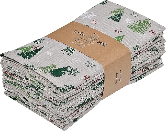 Urban Villa Cloth Napkins Set of 12(20x20)100% Cotton Dinner Napkins Cloth Washable Soft Durable Reusable Absorbent Napkins Ideal for Farmhouse Parties Hotel Lunch Restaurant Dinner Napkins-Green Tree