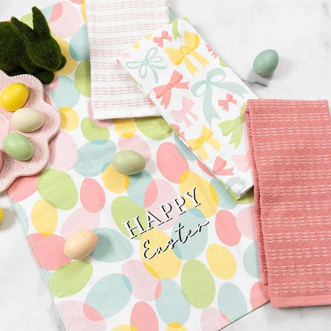 Ritz 100% Cotton Kitchen Towels, Easter Eggs Spring – 16"x26" – Absorbent Dish Towels for Drying & Cleaning – Soft & Durable (Set of 4)