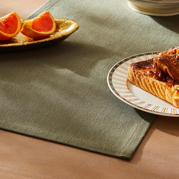 ZeeMart Rustic Cotton Linen Table Runner, 13x108 Inches Olive, Farmhouse Style Green Table Runners 108 Inches Long, Washable Kitchen Dining Table Decoration for Home Party Decor