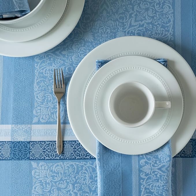 Benson Mills Ravenna Yarn Dyed Jacquard Heavyweight Fabric Cloth Napkins, for Everyday, Parties, Weddings, Holiday, Spring, Summer, and Easter Tablecloths (18" x 18" Napkins Set of 4, Blue)