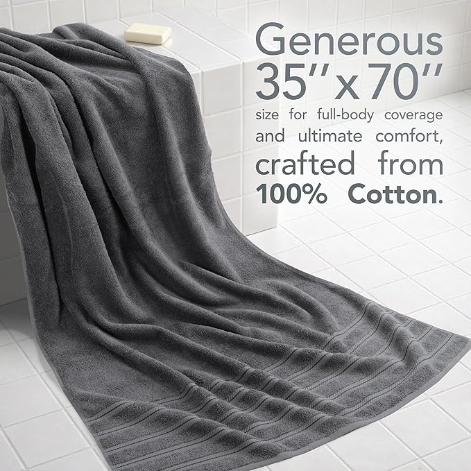 American Soft Linen 35x70 Jumbo Large Bath Towel, 600 GSM 100% Cotton Turkish Bath Sheet, Oversized Luxury Bath Towel for Bathroom Beach and Pool, Dark Gray