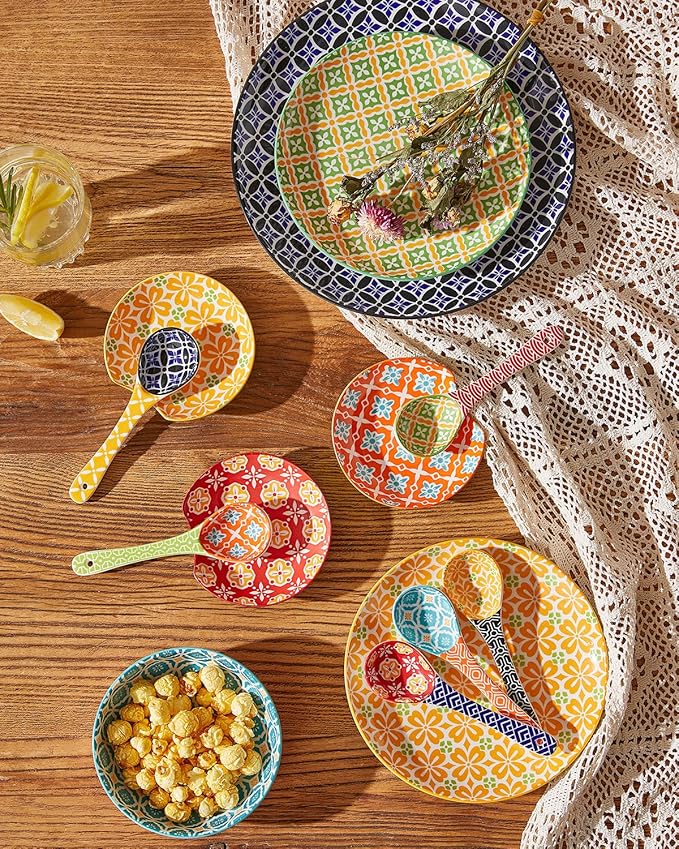 Metahom Ceramic Small Serving Spoons, Colorful Soup Spoon Set for Cereal, Yogurt, Dips, Ice Cream, Ramen, Dishwasher & Microwave Safe, Cute Decorative Spoon Set of 6