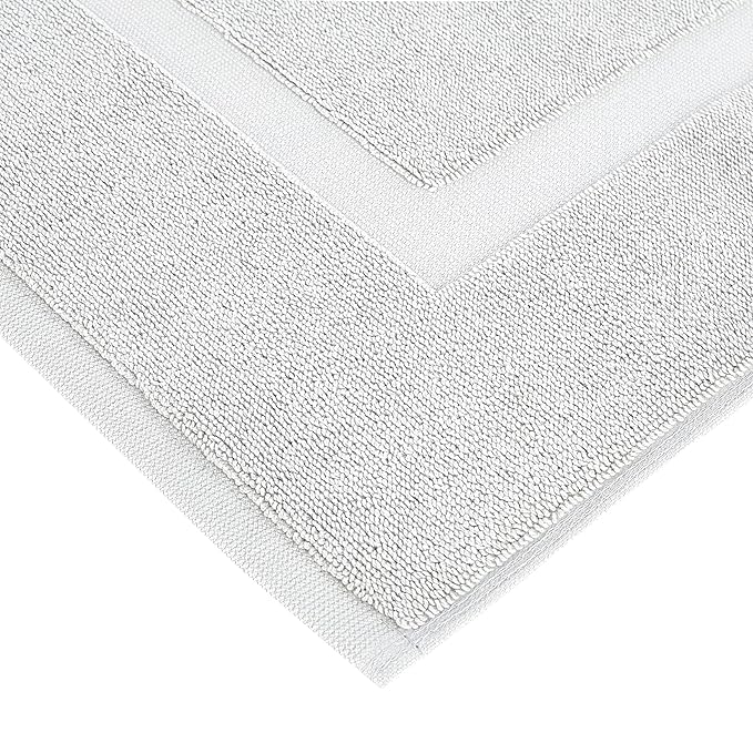 Amazon Basics Banded Bathroom Bath Rug Mat, 100% Cotton, 31 x 20 inches, Soft Silver (Pack of 2)