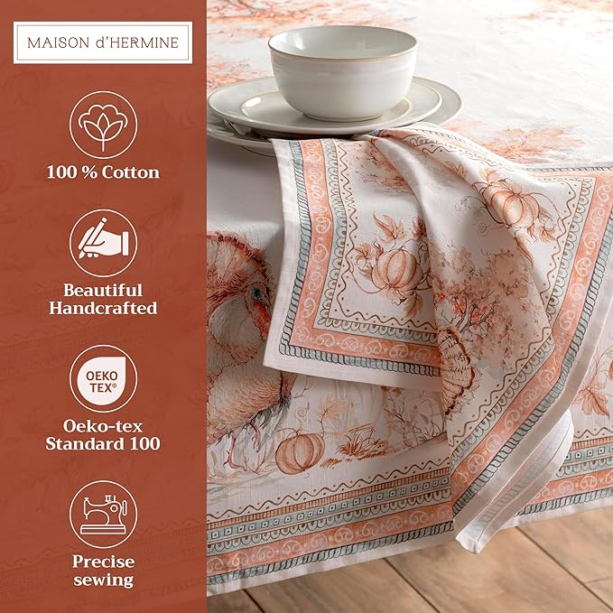 Maison d' Hermine Cloth Napkins Set of 4 100% Cotton for Thanksgiving Christmas Decorations Everyday Reusable Square Fall Napkins Cloth Washable Dinner Party (Giving Thanks, 20"x20")