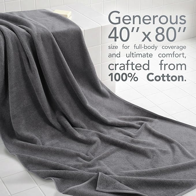 American Soft Linen 100% Cotton 600 GSM Turkish 40x80 Oversized Bath Towel Sheet, Extra Large Adult Towels for Bathroom, Dark Gray Bath Sheet