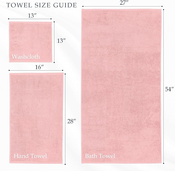 Mocassi Luxury 100% Turkish Cotton 2-Pack Bath Towel Set- Ultra Soft, Quick Dry Highly Absorbent 27 x 54 inch Premium Spa Hotel Quality 2PC Bath Towels - Luxurious Soft Bathroom Towels, Dusty Rose