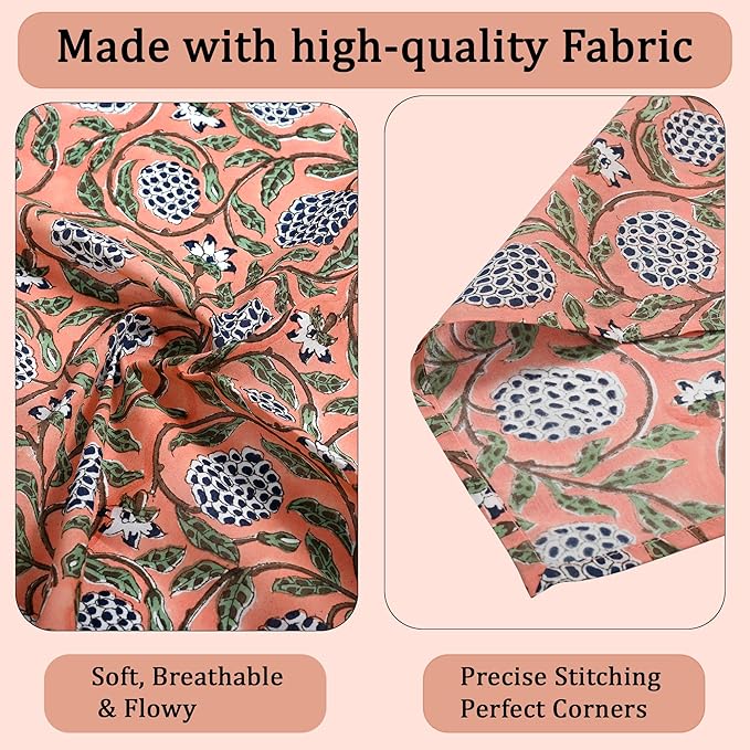 Ridhi Dark Salmon Hand Block Print 100% Cotton Napkins 18" x 18" (Set of 4) Reuseable Kitchen Napkins Cloth Decor Dinner Party Wedding Cocktail Gift for Spring, Easter, Valentine