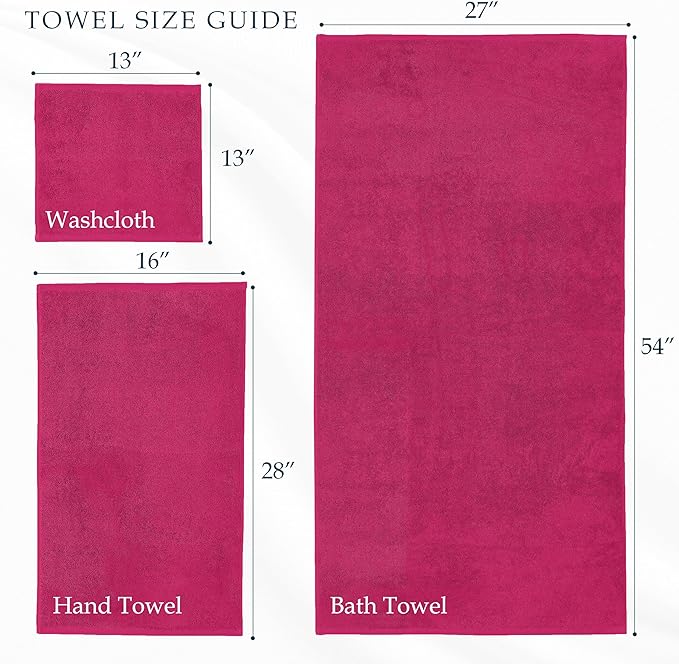 Mocassi Luxury 100% Turkish Cotton 2-Pack Bath Towel Set- Ultra Soft, Quick Dry Highly Absorbent 27 x 54 inch Premium Spa Hotel Quality 2PC Bath Towels - Luxurious Soft Bathroom Towels, Hot Pink