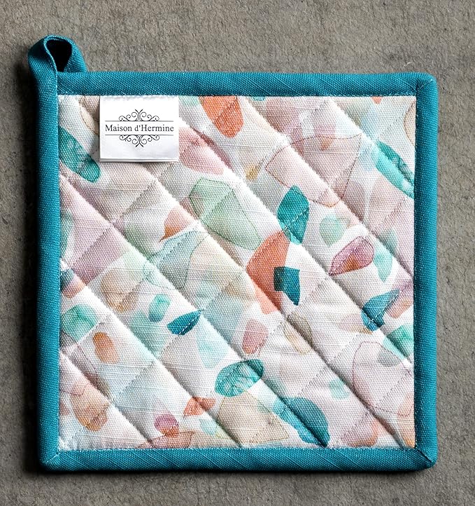 Maison d' Hermine Pot Holders 100% Cotton Heat Resistant Potholders 8" x 8" Hot Pads with Loop BBQ Cooking Baking Gifts for Mothers Day Handling Hot Pans Spring/Summer (Pack of 2, Summer Picnic)