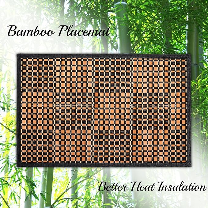 Eorbow 8 Pack Bamboo Placemats, Natural Anti-Slip Dining Table Mats, Heat-Resistant Place Mats, Japanese Style Washable Placemats for Dining Room, Kitchen, Restaurant, 18 x 12 Inch