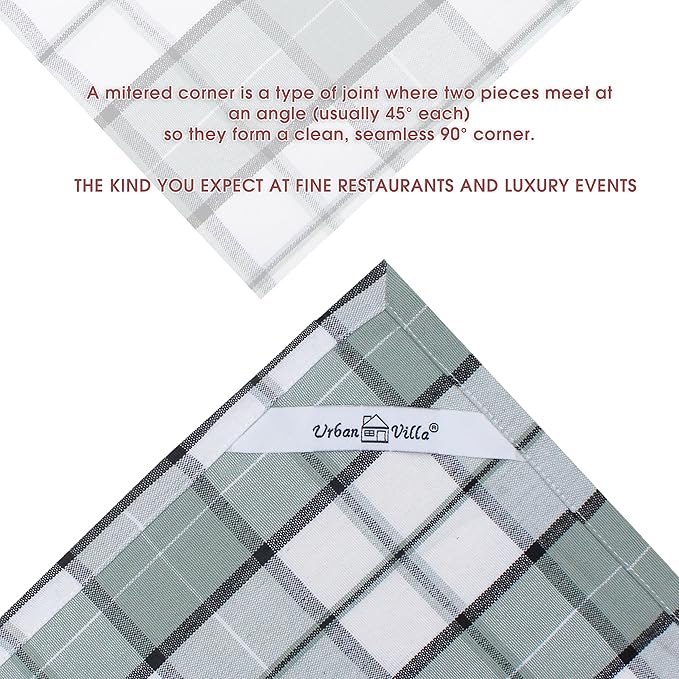 Urban Villa Cloth Napkins 100% Cotton Dinner Napkins Highly Absorbent 20x20 Inches (Set of 12) Majestic Checks Reusable Washable Soft Durable Premium Napkins Ideal for Home Wedding Parties