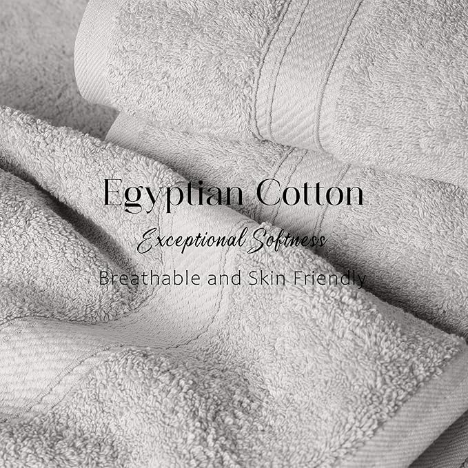 Superior Solid Egyptian Cotton Bath Towel Set, 30" x 55", Silver, 2-Pieces