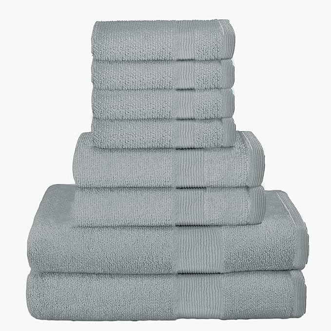Belizzi Home 8 Piece Towel Set 100% Ring Spun Cotton, 2 Bath Towels 27x54, 2 Hand Towels 16x28 and 4 Washcloths 13x13 - Ultra Soft Highly Absorbent Machine Washable Hotel Spa Quality - Jade