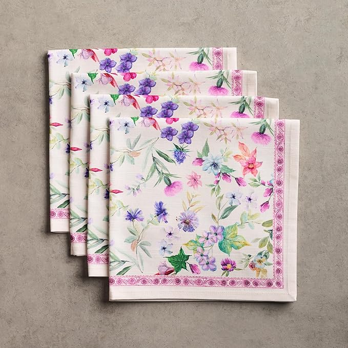 Maison d' Hermine Cloth Napkins Set of 4 100% Cotton Everyday Reusable Square Napkins Cloth Washable Dinner Party Wedding Restaurant Gifts for Mothers Day Spring/Summer (Chardon, 20" x 20")