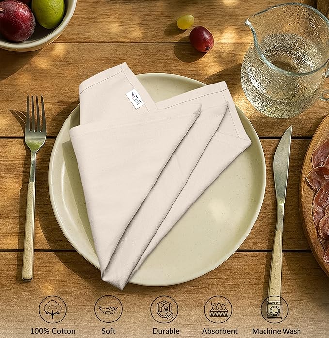 Ruvanti Cloth Napkins Set of 6, 100% Cotton High GSM 18x18 Inches Soft, Washable, Highly Durable & Absorbent, Perfect for Parties, Christmas, Thanksgiving Dinners – Natural Color