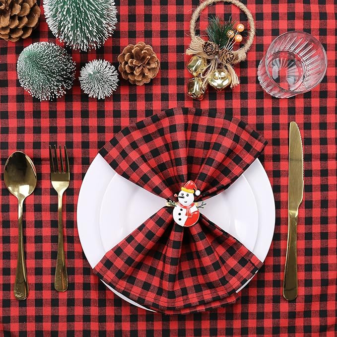 Red Buffalo Plaid Cloth Napkins Set of 6, Red and Black Checkered Table Napkins Washable, Oversized Gingham Napkins, Christmas Dinner Napkins for Wedding, Parties, Thanksgiving, Dining Celebration
