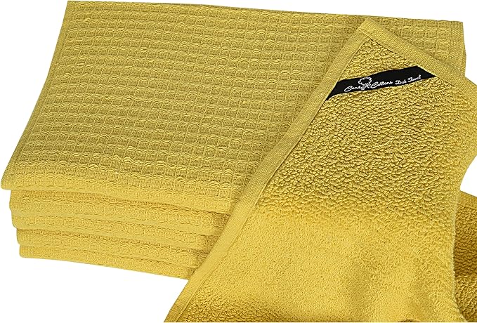 Dish Towels|Kitchen Dish Cloths Two-Sided Waffle Terry|13x28 Inches 100% Cotton Dish Rags Washing Dishes|Super Absorbent Reusable Quick Drying Dish Towels| 6-Pc Set Lemon Yellow