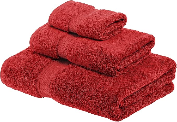 SUPERIOR Egyptian Cotton Pile 3 Piece Towel Set, Includes 1 Bath, 1 Hand, 1 Face Towel/Washcloth, Ultra Soft Luxury Towels, Thick Plush Essentials, Guest Bath, Spa, Hotel Bathroom, Red