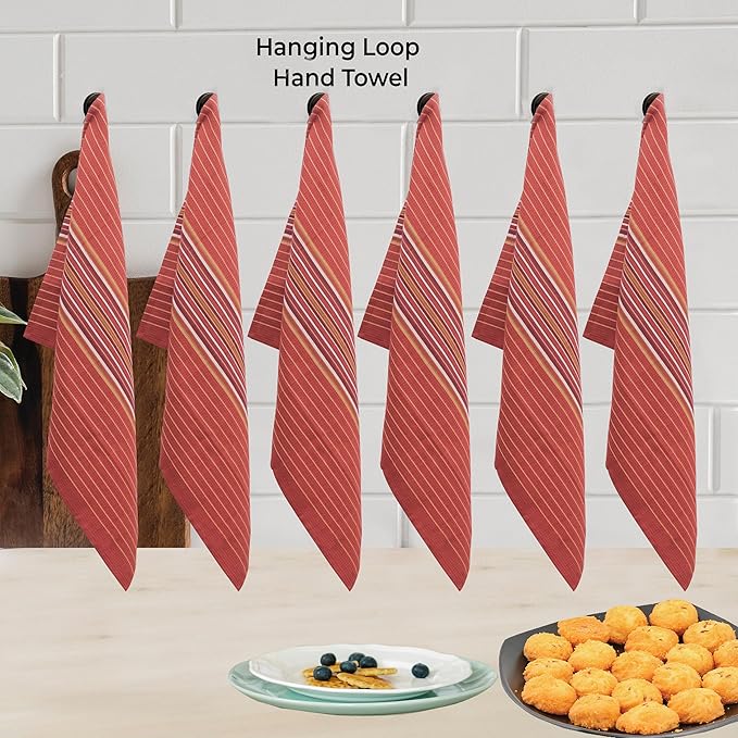 Urban Villa Kitchen Towels 100% Cotton Dish Towels for Kitchen(Set of 6) 20”x30” Dish Cloths Highly Absorbent Kitchen Linen Set with Hanging Loop Perfect for Drying Dishes Cleaning Hand Towels - Rust