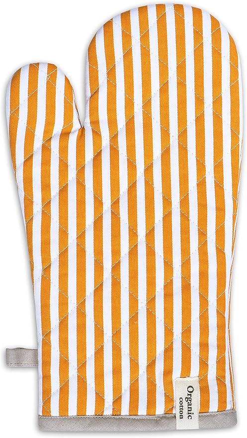 AMOUR INFINI Cotton Oven Mitts Set of 1 with Hanging Loop Non-Slip, Heat Resistant, Reusable Oven Mitt for Baking Cooking Kitchen Oven Gloves (Yellow)