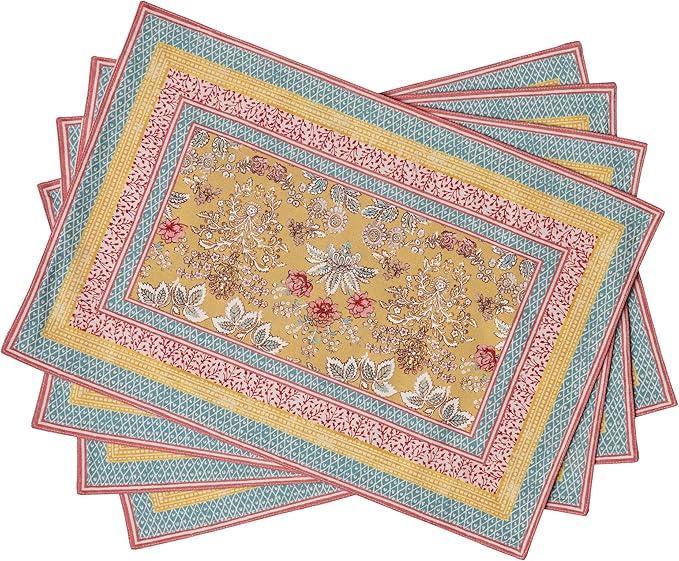 Maison d' Hermine Placemats Set of 4 100% Cotton Washable Cloth Place Mats Reusable Table Mats for Kitchen Dining Party Wedding Gifts for Mothers Day Spring/Summer (Marquise, 13" x 19")