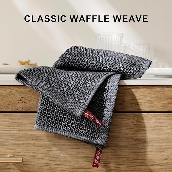joybest Cotton Kitchen Dish Cloths, 8-Pack Waffle Weave Ultra Soft Absorbent Dish Towels Washcloths Quick Drying Dish Rags, 12x12 Inches, Dark Grey