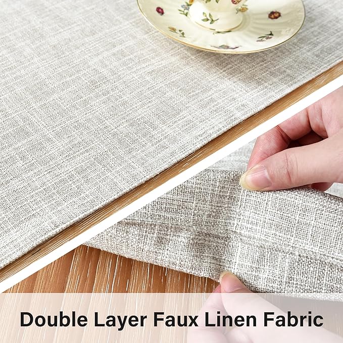 Farmhouse Rustic Faux Linen Table Runner Neutral Beige Table Runners Double Layer Reversible Rectangle Runners for Daily Use Kitchen Dining Banquet Holiday 13x48 Inch