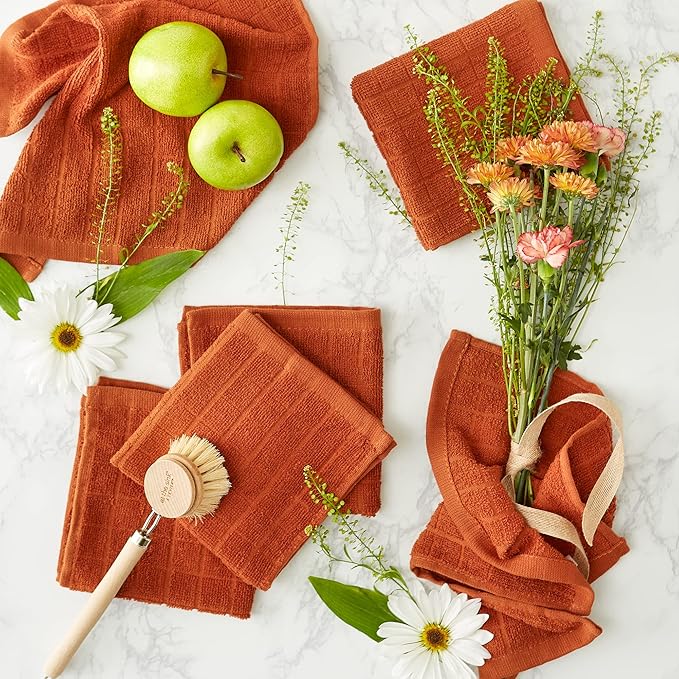 DII Basic Terry Collection Solid Windowpane Dishcloth Set, 12x12, Cinnamon, 6 Count